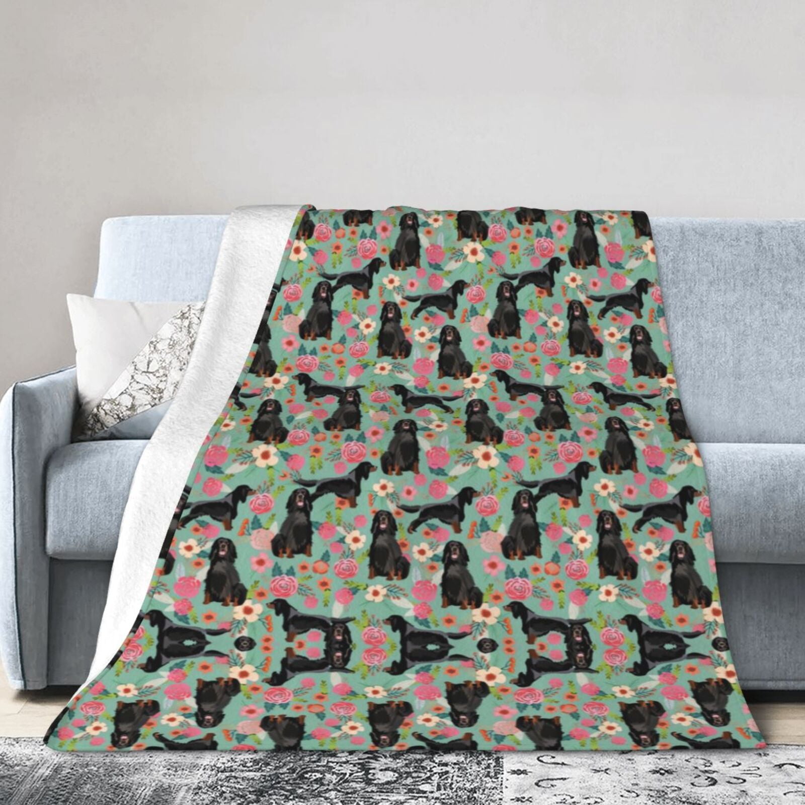 Wijzvio Gordon Setter Dogs Lovers Flower Floral Throw Blanket Soft Fuzzy Fleece Blanket For Couch Bed Living Room Decoration 50"X40"