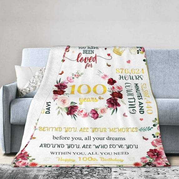 Wijzvio Happy 100th Birthday Throw Blanket Soft Fuzzy Fleece Blanket For Couch Bed Living Room Decoration 40"X30"