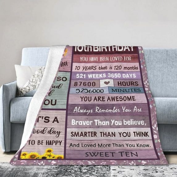 Wijzvio Happy 10th Birthday Throw Blanket Soft Fuzzy Fleece Blanket For Couch Bed Living Room Decoration 80"X60"