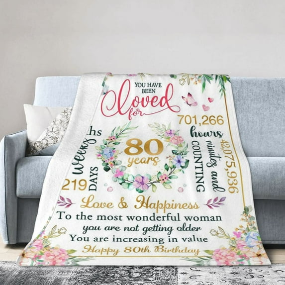 Wijzvio Happy 80th Birthday Throw Blanket Soft Fuzzy Fleece Blanket For Couch Bed Living Room Decoration 60"X50"