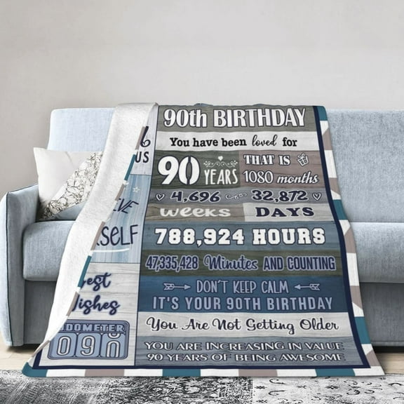 Wijzvio Happy 90th Birthday Gifts Throw Blanket Soft Fuzzy Fleece Blanket For Couch Bed Living Room Decoration 40"X30"