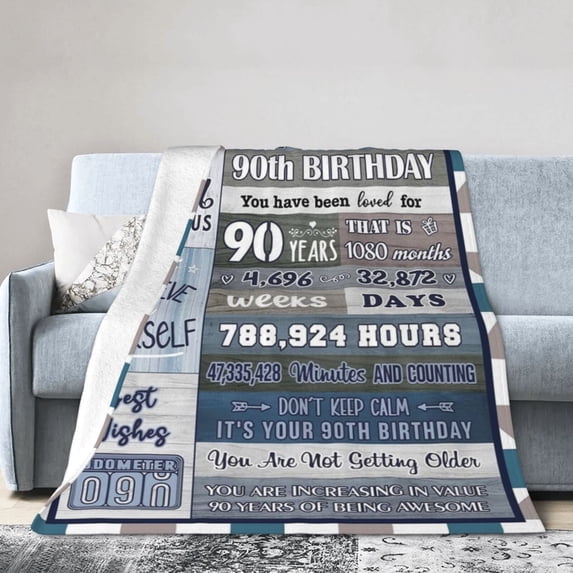 Wijzvio Happy 90th Birthday Gifts Throw Blanket Soft Fuzzy Fleece Blanket For Couch Bed Living Room Decoration 60"X50"