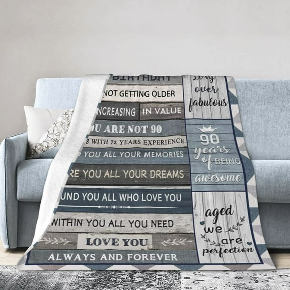 Wijzvio Happy 90th Birthday Throw Blanket Soft Fuzzy Fleece Blanket For Couch Bed Living Room Decoration 40"X30"