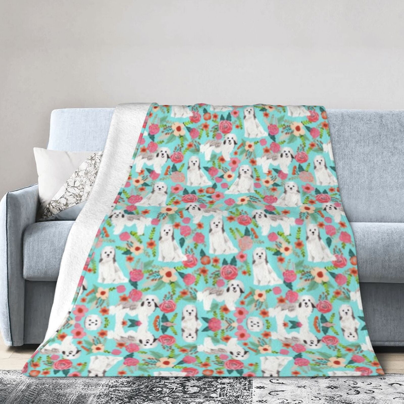 Wijzvio Havanese Dogs Flower Floral Throw Blanket Soft Fuzzy Fleece Blanket For Couch Bed Living Room Decoration 50"X40"