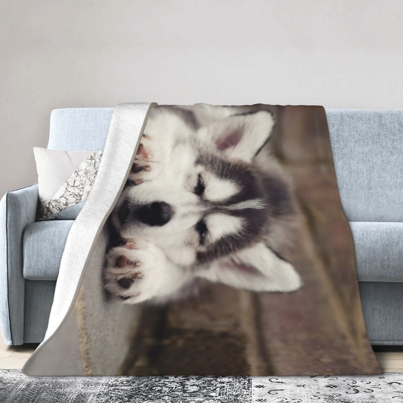 Wijzvio Husky Dog Throw Blanket Soft Fuzzy Fleece Blanket For Couch Bed Living Room Decoration 60"X50"