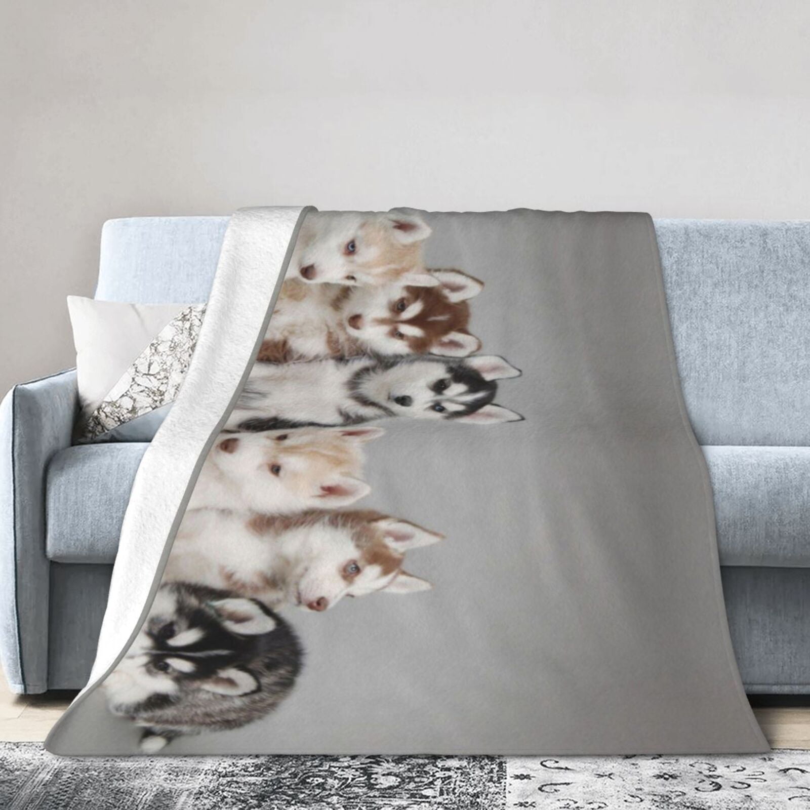 Wijzvio Husky Puppies Dogs Throw Blanket Soft Fuzzy Fleece Blanket For Couch Bed Living Room Decoration 60"X50"