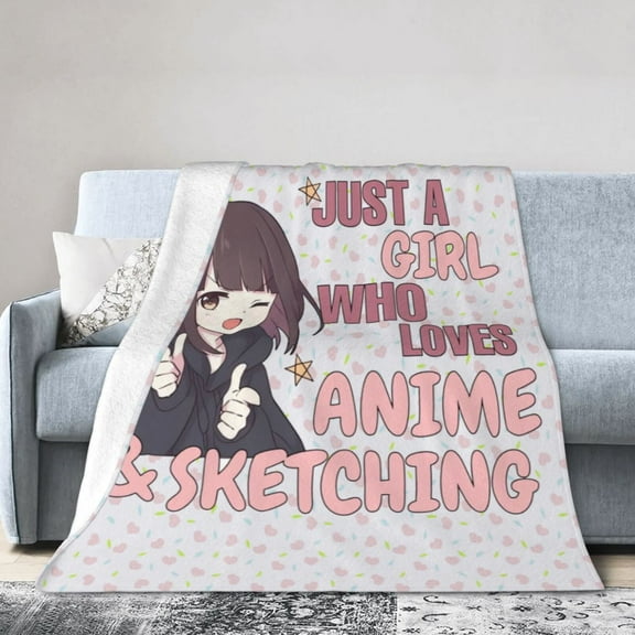 Wijzvio Just A Girl Who Loves Anime And Sketching Throw Blanket Soft Fuzzy Fleece Blanket For Couch Bed Living Room Decoration 40"X30"