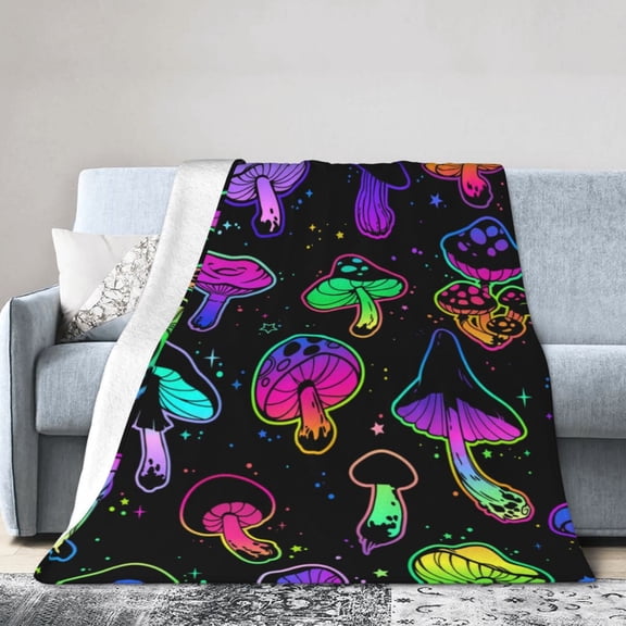Wijzvio Magic Mushrooms Throw Blanket Soft Fuzzy Fleece Blanket For Couch Bed Living Room Decoration 40"X30"