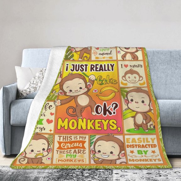 Wijzvio Monkey Collage Throw Blanket Soft Fuzzy Fleece Blanket For Couch Bed Living Room Decoration 40"X30"