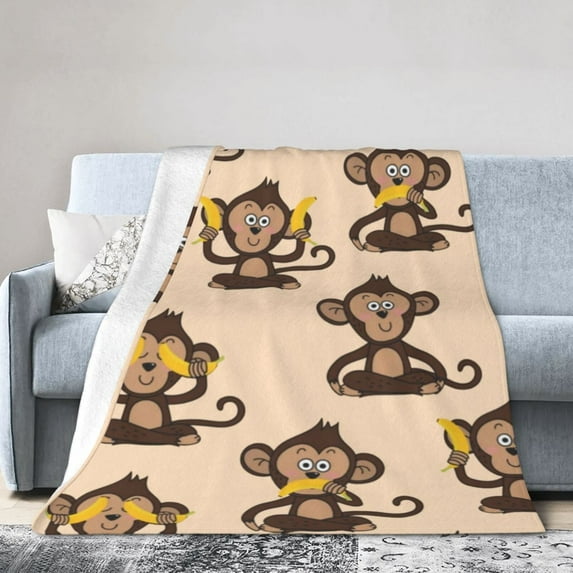 Wijzvio Monkey Throw Blanket Soft Fuzzy Fleece Blanket For Couch Bed Living Room Decoration 60"X50"