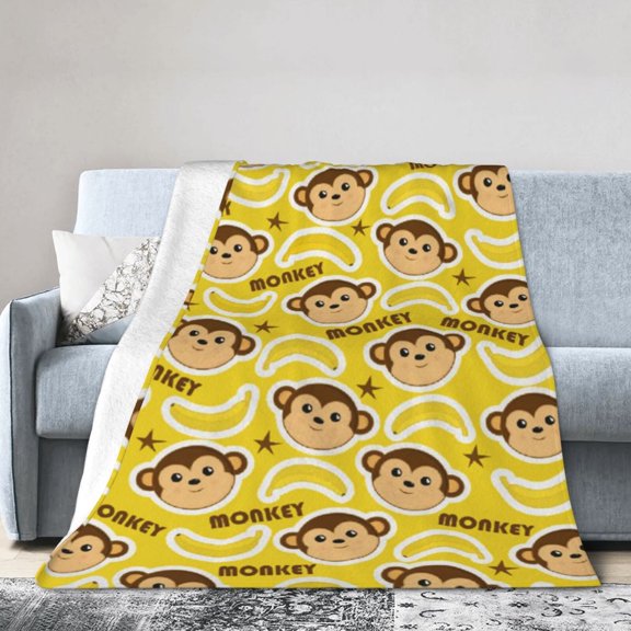 Wijzvio Monkey Throw Blanket Soft Fuzzy Fleece Blanket For Couch Bed Living Room Decoration 60"X50"