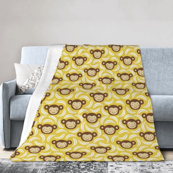 Wijzvio Monkey Throw Blanket Soft Fuzzy Fleece Blanket For Couch Bed Living Room Decoration 60"X50"