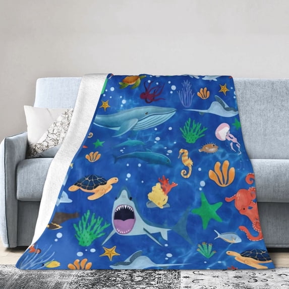 Wijzvio Ocean Theme Throw Blanket Soft Fuzzy Fleece Blanket For Couch Bed Living Room Decoration 40"X30"