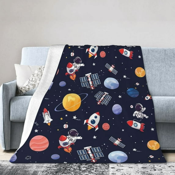 Wijzvio Outer Space Theme Throw Blanket Soft Fuzzy Fleece Blanket For Couch Bed Living Room Decoration 60"X50"