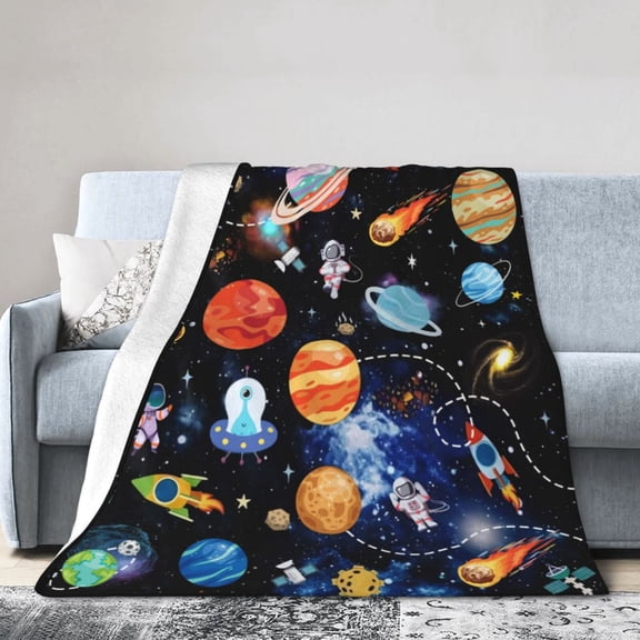 Wijzvio Outer Space Throw Blanket Soft Fuzzy Fleece Blanket For Couch Bed Living Room Decoration 40"X30"