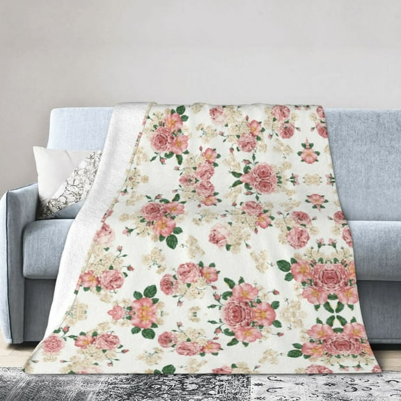 Wijzvio Pink -Flower Throw Blanket Soft Fuzzy Fleece Blanket For Couch Bed Living Room Decoration 40"X30"