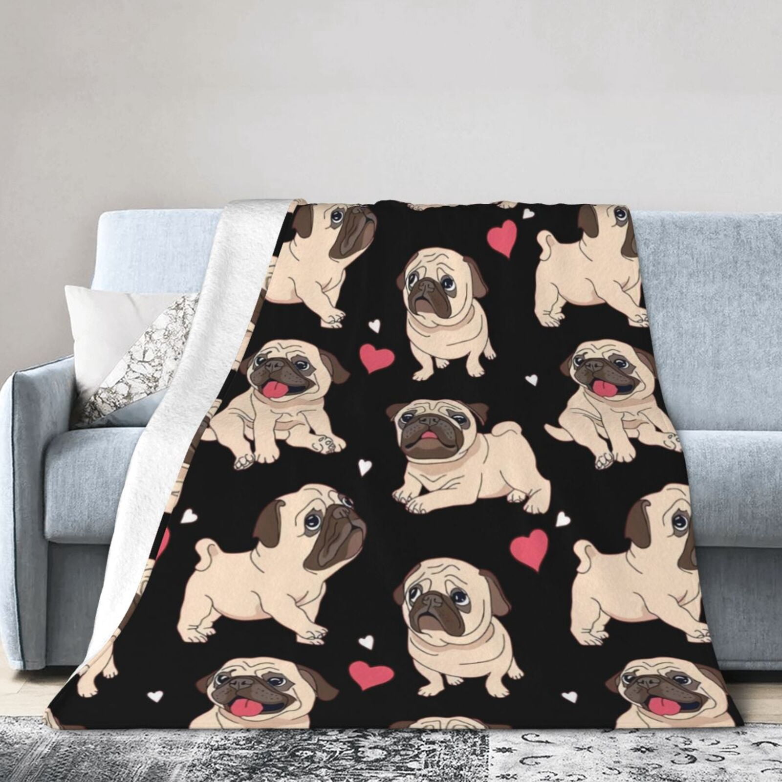 Wijzvio Pug Dog Throw Blanket Soft Fuzzy Fleece Blanket For Couch Bed Living Room Decoration 50"X40"