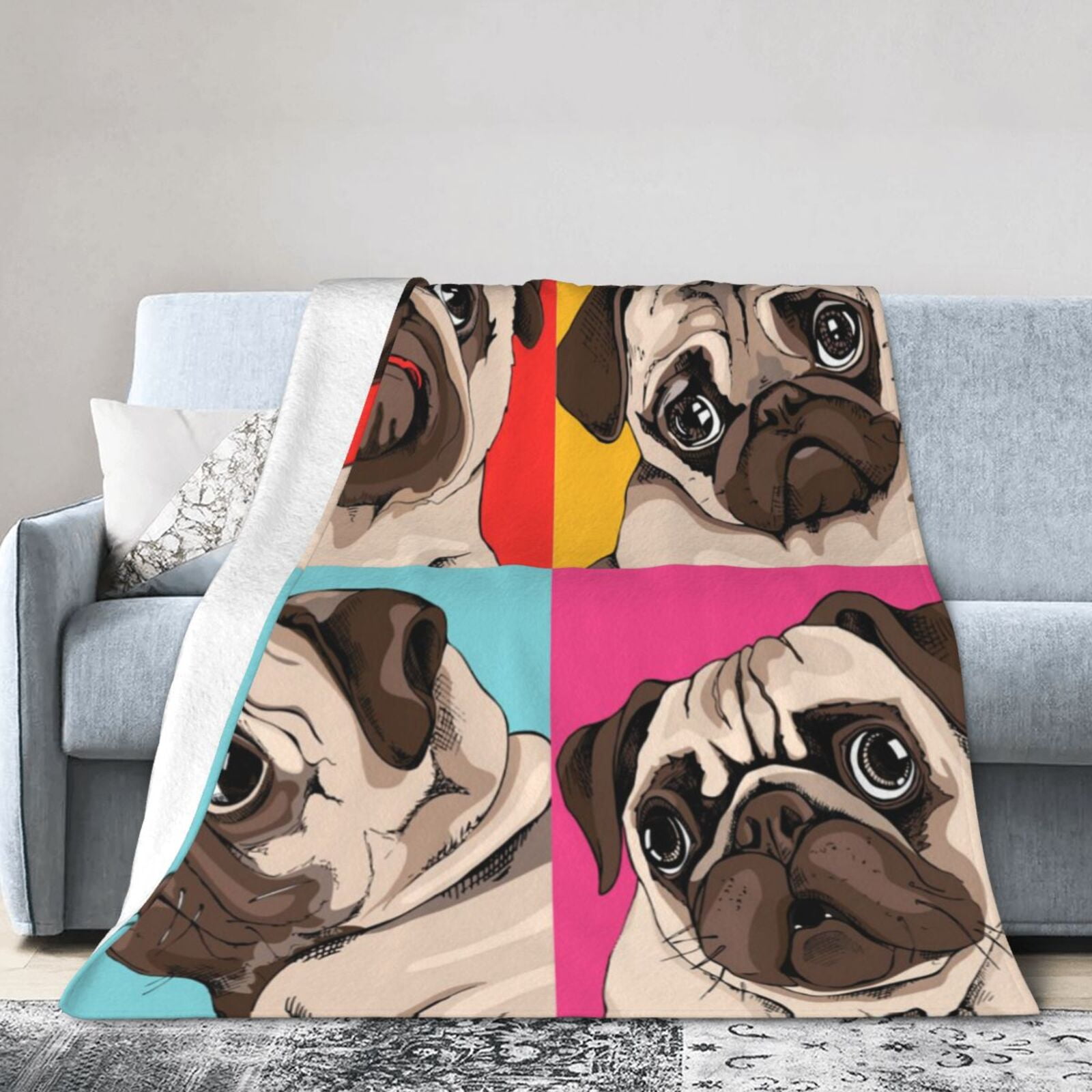 Wijzvio Pug Dog Throw Blanket Soft Fuzzy Fleece Blanket For Couch Bed Living Room Decoration 50"X40"