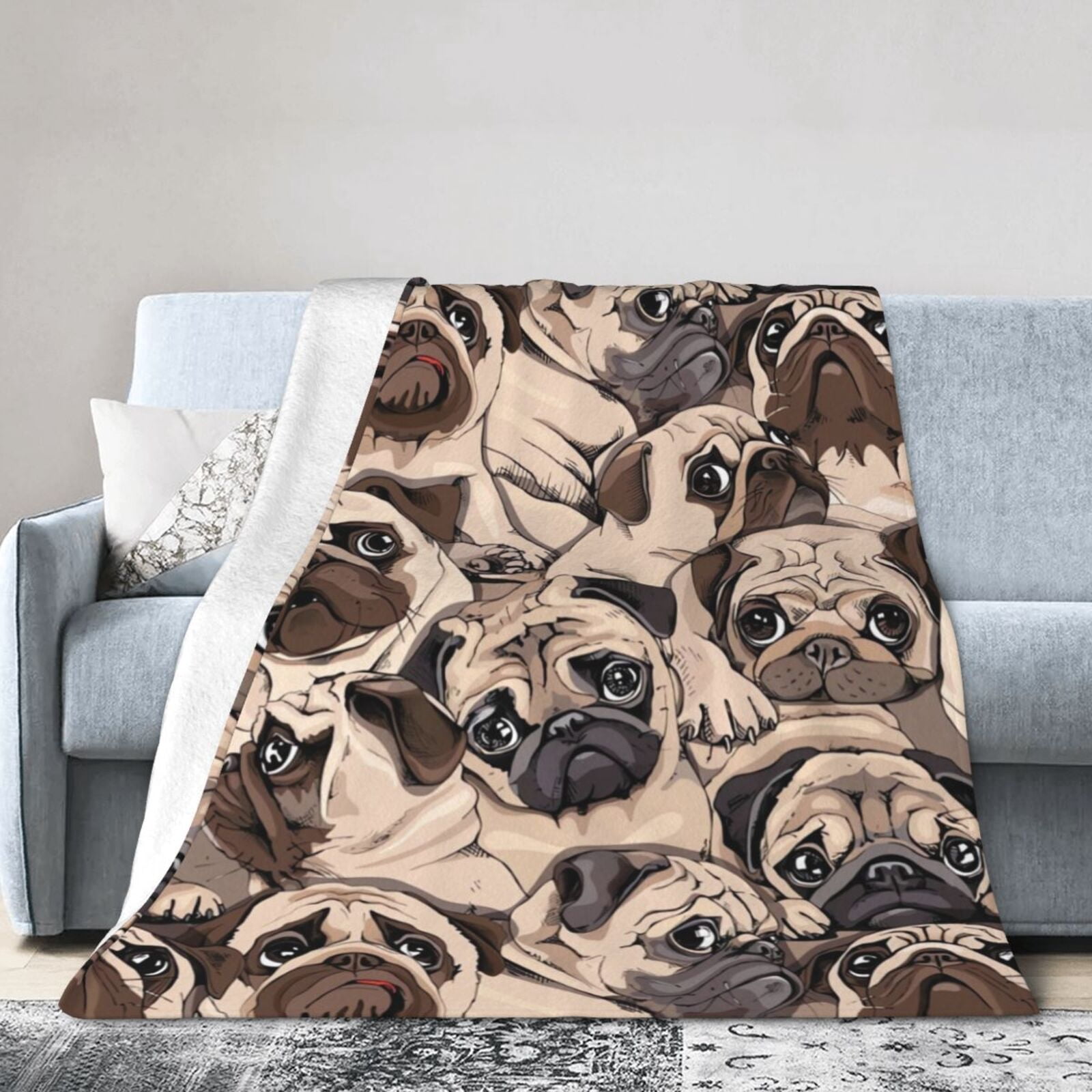 Wijzvio Pug Dog Throw Blanket Soft Fuzzy Fleece Blanket For Couch Bed Living Room Decoration 50"X40"