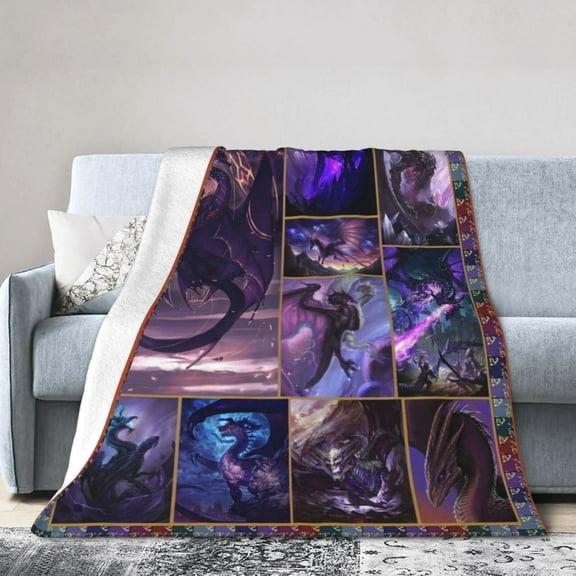 Wijzvio Purple Dragon Throw Blanket Soft Fuzzy Fleece Blanket For Couch Bed Living Room Decoration 40"X30"