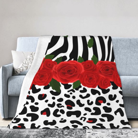 Wijzvio Red Flower Animal Zebra Throw Blanket Soft Fuzzy Fleece Blanket For Couch Bed Living Room Decoration 40"X30"