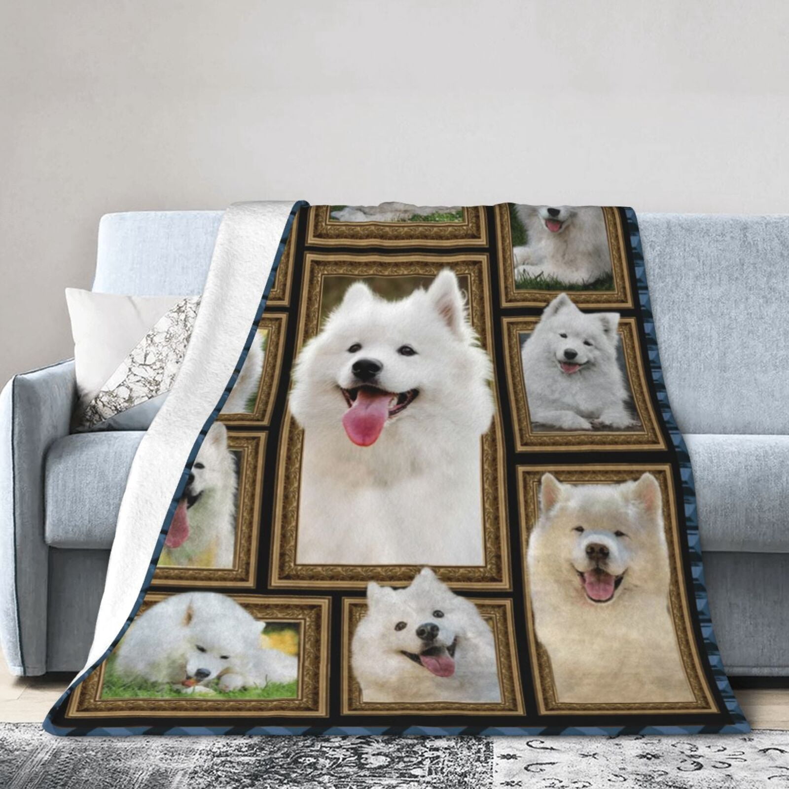 Wijzvio Samoyed Dog Throw Blanket Soft Fuzzy Fleece Blanket For Couch Bed Living Room Decoration 50"X40"