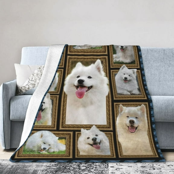 Wijzvio Samoyed Dog Throw Blanket Soft Fuzzy Fleece Blanket For Couch Bed Living Room Decoration 80"X60"