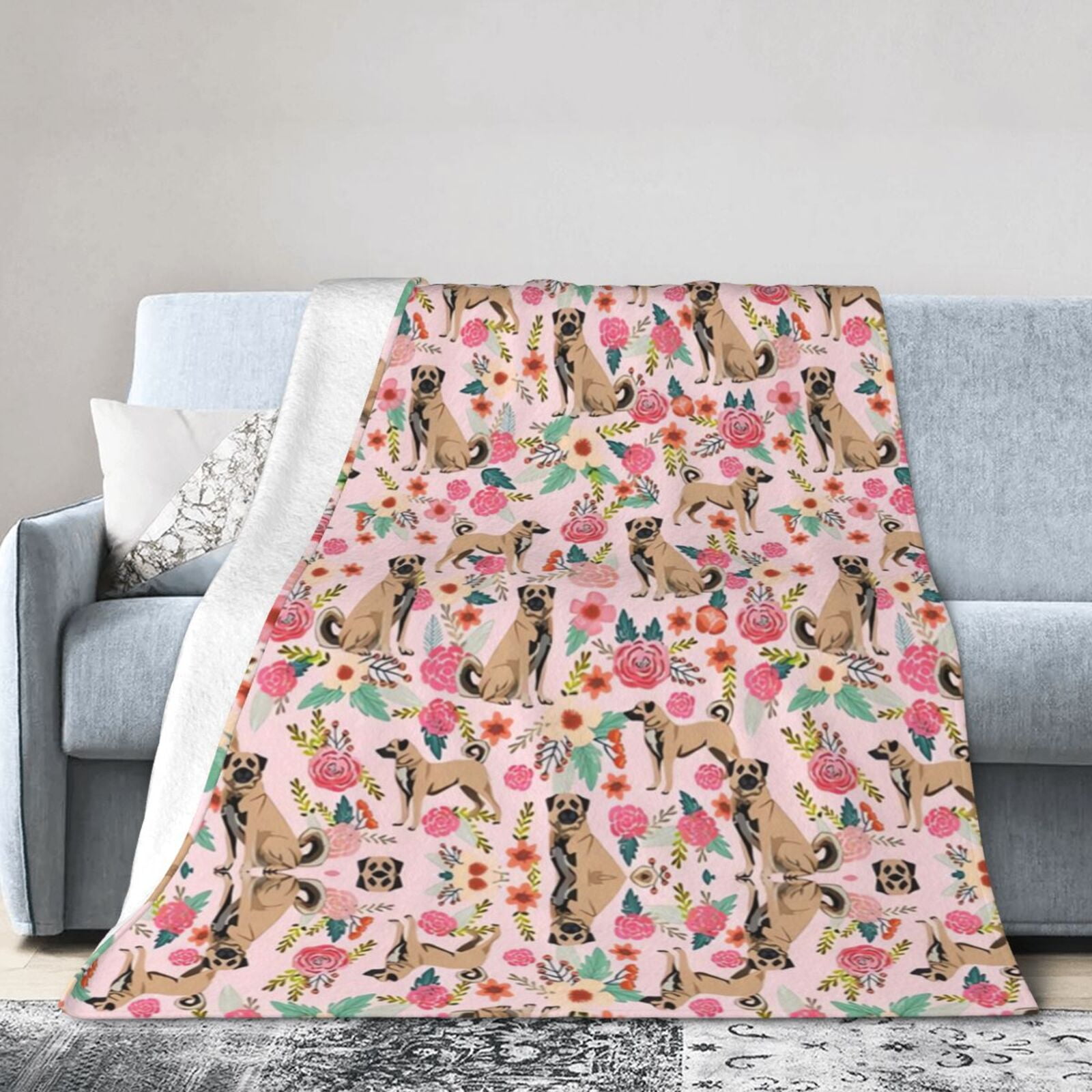 Wijzvio Shepherd Dogs Flower Throw Blanket Soft Fuzzy Fleece Blanket For Couch Bed Living Room Decoration 50"X40"