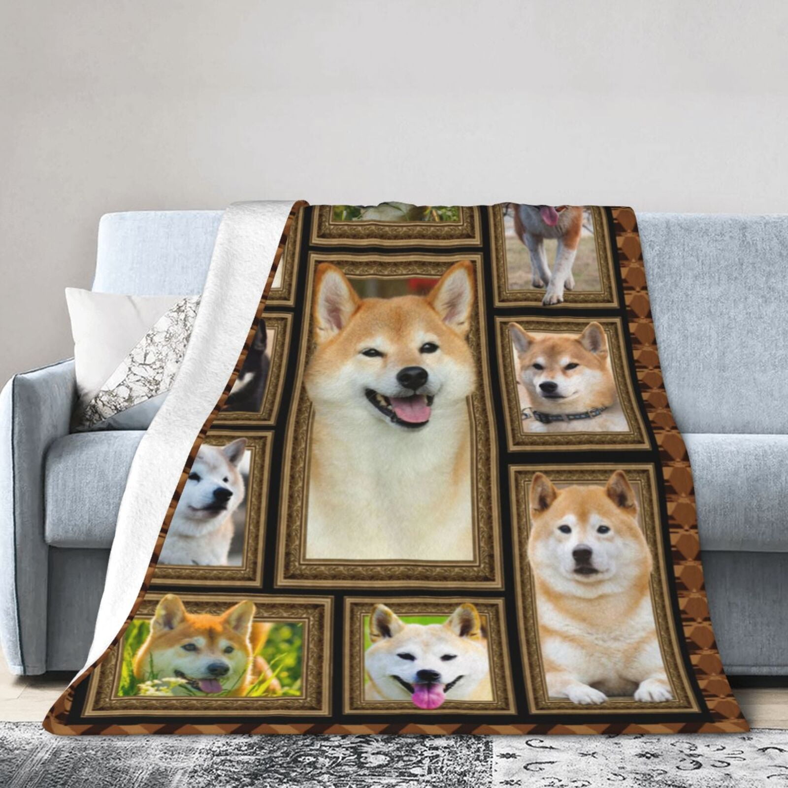 Wijzvio Shiba Inu Dog Throw Blanket Soft Fuzzy Fleece Blanket For Couch Bed Living Room Decoration 50"X40"
