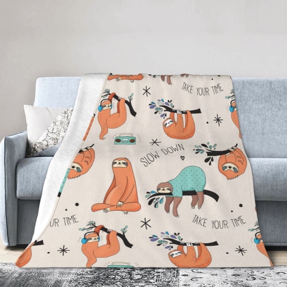 Wijzvio Sloth Throw Blanket Soft Fuzzy Fleece Blanket For Couch Bed Living Room Decoration 60"X50"