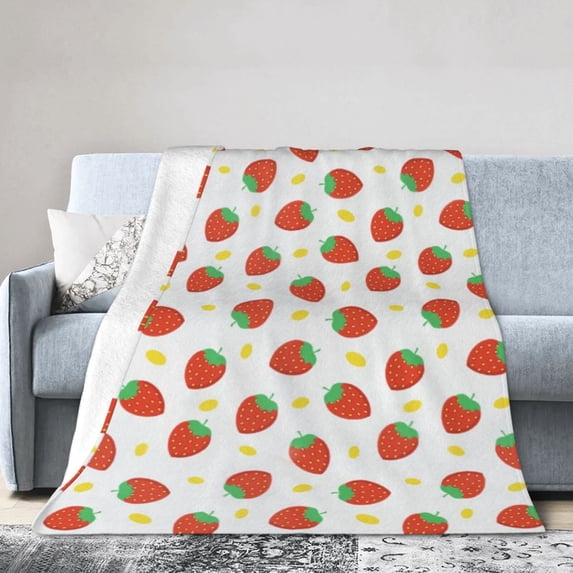 Wijzvio Strawberry Throw Blanket Soft Fuzzy Fleece Blanket For Couch Bed Living Room Decoration 80"X60"