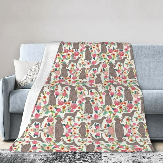 Wijzvio Weimaraner Dogs Flower Floral Throw Blanket Soft Fuzzy Fleece Blanket For Couch Bed Living Room Decoration 50"X40"