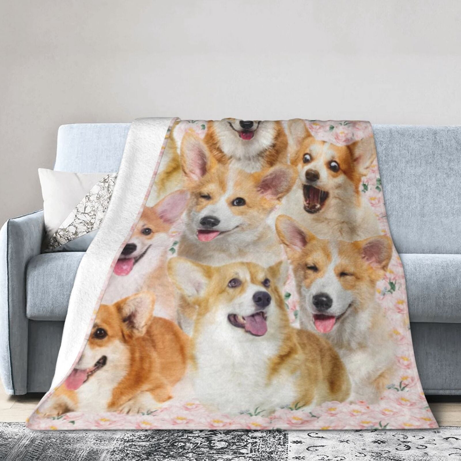 Wijzvio Welsh Corgi Dog Throw Blanket Soft Fuzzy Fleece Blanket For Couch Bed Living Room Decoration 60"X50"