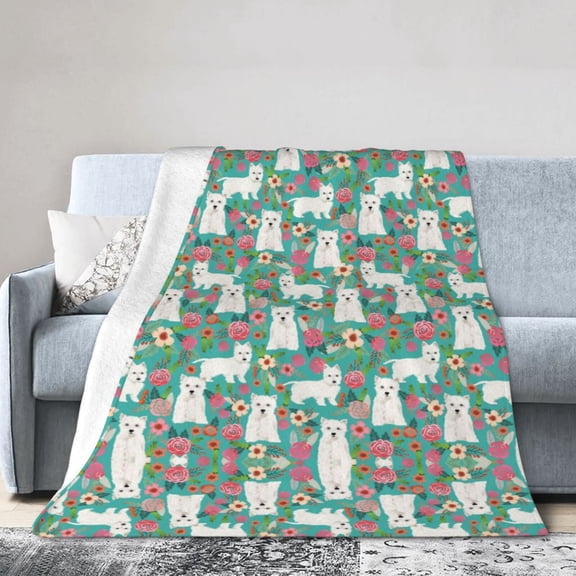 Wijzvio Westie Dog Flower Florals Throw Blanket Soft Fuzzy Fleece Blanket For Couch Bed Living Room Decoration 40"X30"