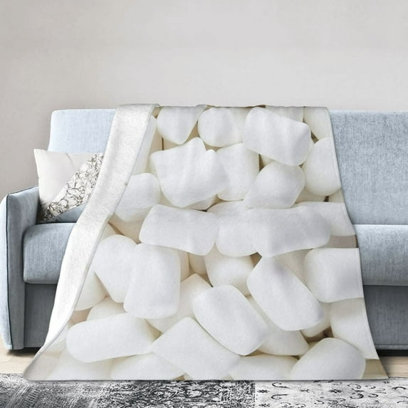 Wijzvio White Cotton Candy Throw Blanket Soft Fuzzy Fleece Blanket For Couch Bed Living Room Decoration 40"X30"