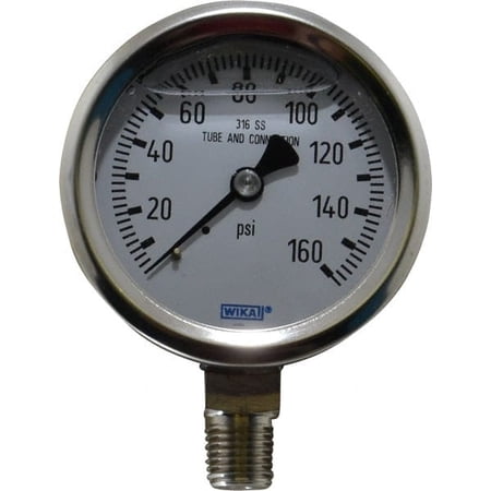 Wika 2-1/2" Dial, 1/4 Thread, 0-160 Scale Range, Pressure Gauge Lower Connection Mount, Accurate to 1.5% of Scale