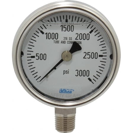 Wika 2-1/2" Dial, 1/4 Thread, 0-3,000 Scale Range, Pressure Gauge Lower Connection Mount, Accurate to 2-1-2% of Scale