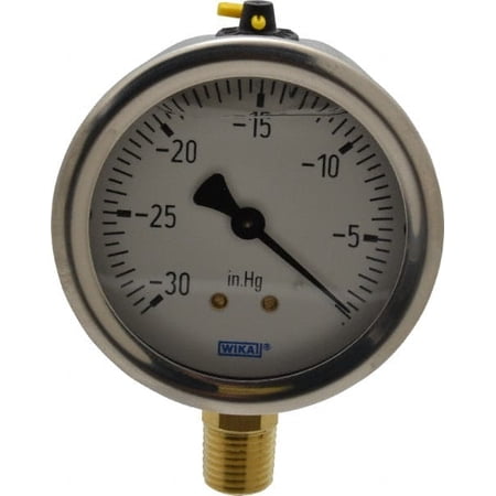 Wika 2-1/2" Dial, 1/4 Thread, 30-0 Scale Range, Pressure Gauge Lower Connection Mount, Accurate to 1.5% of Scale