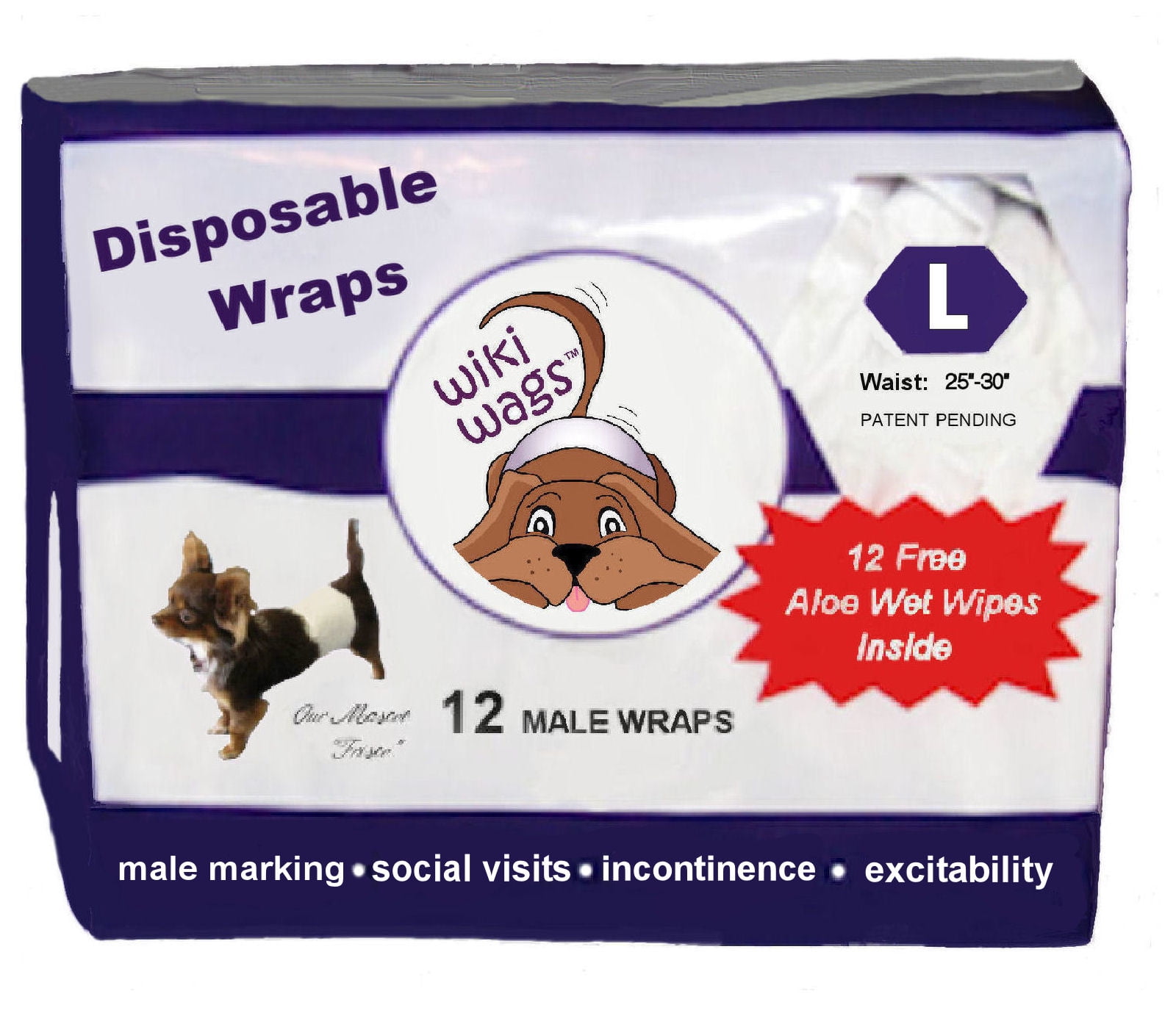  Wiki Wags Disposable Dog Wraps  Leak Proof Dog Diaper for  Male Marking and Incontinence, Large : Pet Supplies