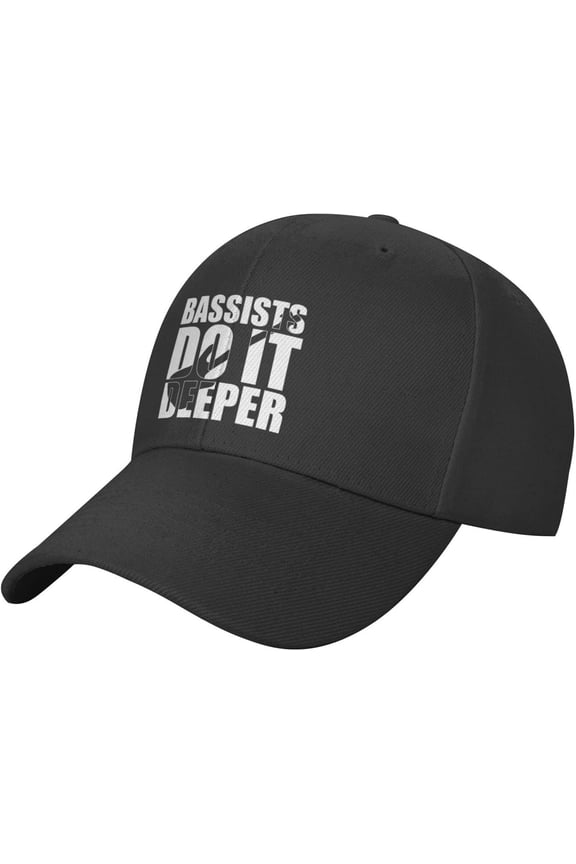 Wikjxiz Bass Player Do It Deeper Hat Black Baseball Cap Men Women Adjustable Sports Sunhat Novelty Dad Hat