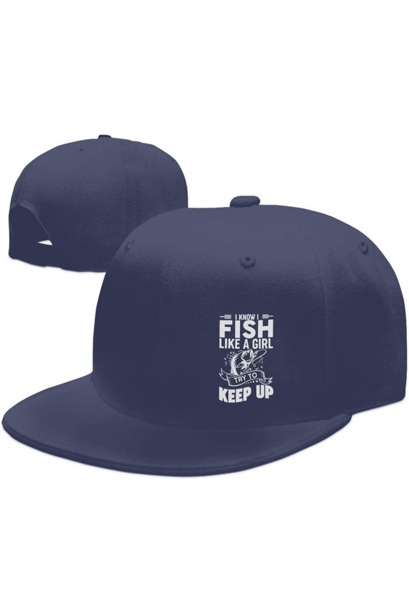Wikjxiz I Know I Fish Like A Girl Try to Keep Up Hats for Men Women Adjustable Flat Bill Brim Trucker Hats