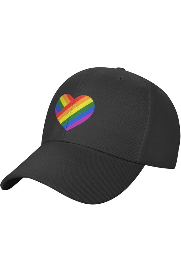 Wikjxiz LGBT Rainbow and Transgender Pride Flag Heart Hat Black Baseball Cap Men Women Adjustable Sports Sunhat