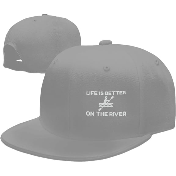 Wikjxiz Life is Better On The River Hats for Men Women Adjustable Flat Bill Brim Trucker Hats Hip Hop Baseball Cap Black