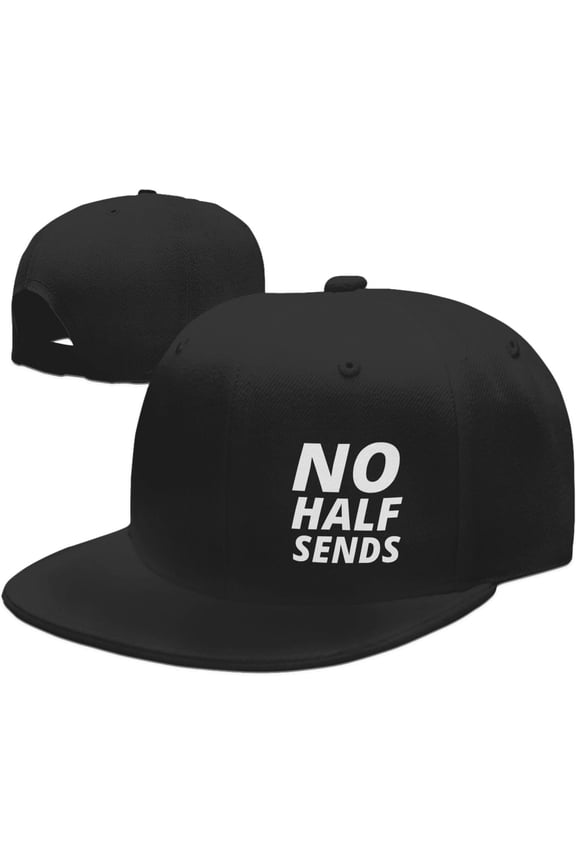 Wikjxiz No Half Sends Hats for Men Women Adjustable Flat Bill Brim Dad Hats Fashion Baseball Cap Black