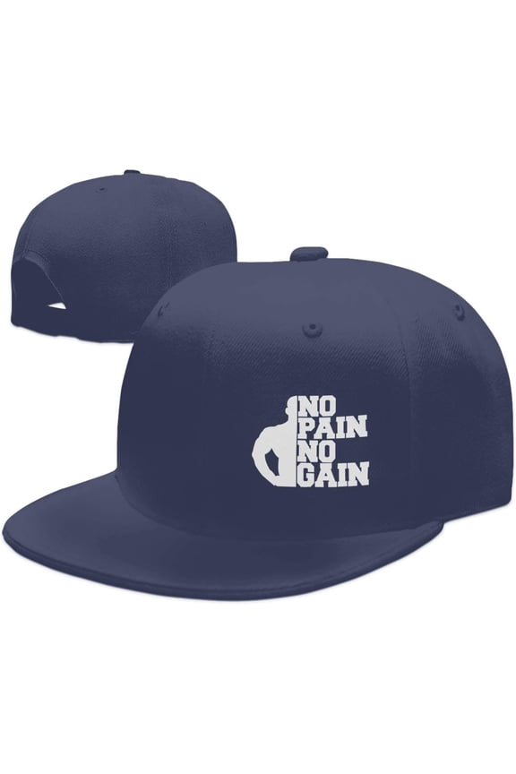 Wikjxiz No Pains, No Gains Hats for Men Women Adjustable Flat Bill Brim Dad Hats Hip Hop Baseball Cap Black