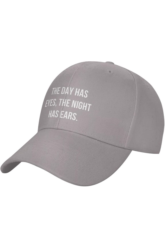 Wikjxiz The Day Has Eyes, The Night Has Ears Hat Black Baseball Cap Men Women Adjustable Sports Sunhat Funny Dad Hat