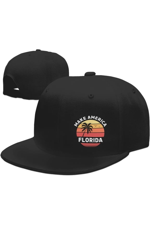 Wikjxiz Vitage Make American Florida Hats for Men Women Adjustable Flat Bill Brim Trucker Hats Fashion Baseball Cap Black