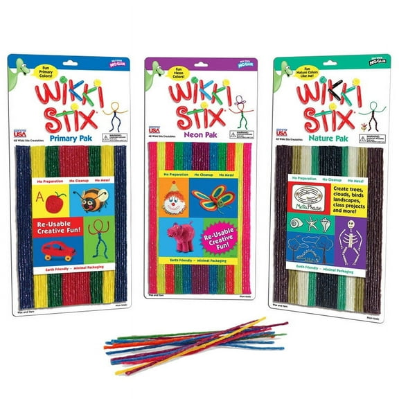 Wikki Stix Arts and Crafts for Kids Triple Play Pack, Non-Toxic, Waxed Yarn, Fidget Toy, Reusable Molding and Sculpting Playset, by Wikki Stix, 3 Color Sets, 144 Count