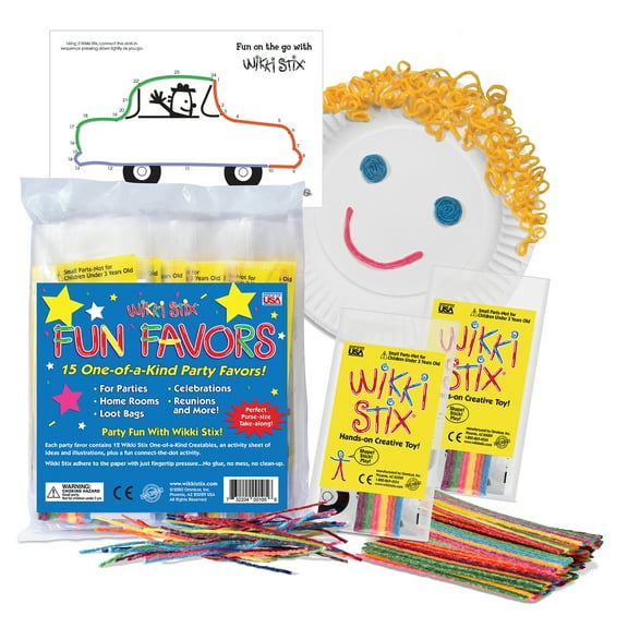 Wikki Stix Party Favor Paks, contains 15 premium paks, each with 12 Wikki Stix and activity sheet.