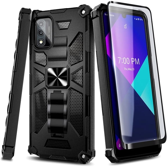 Wiko Ride 3 Phone Case with Tempered Glass Screen Protector (Full Coverage), Nagebee Full-Body Protective Shockproof [Military-Grade], Built in Kickstand, Heavy-Duty Durable Case (Black)